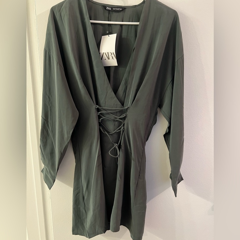 Zara Deep V-Neck Lace-Up Dress